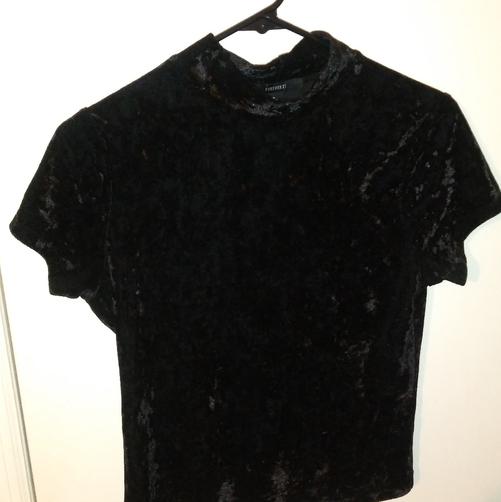 Forever 21 Black Velveteen Crop Top